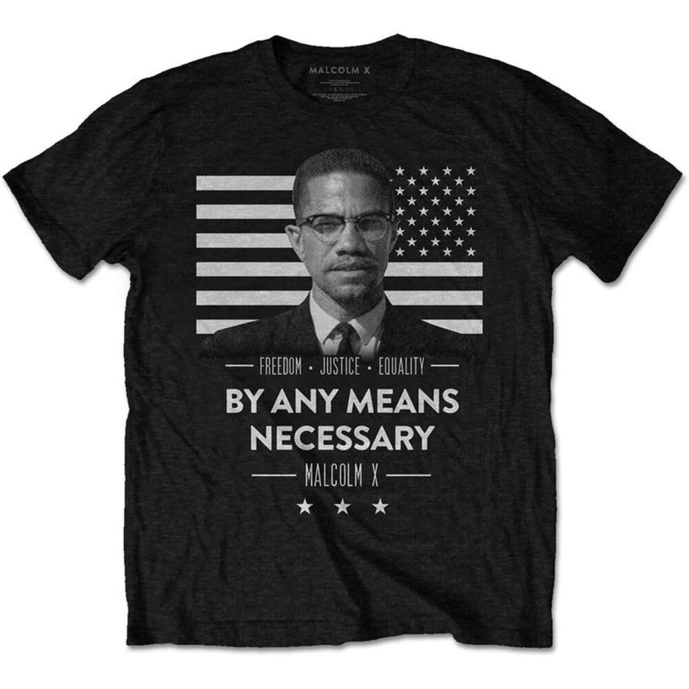 Malcolm X Unisex Adult By Any Means Necessary Cotton T-Shirt / Black